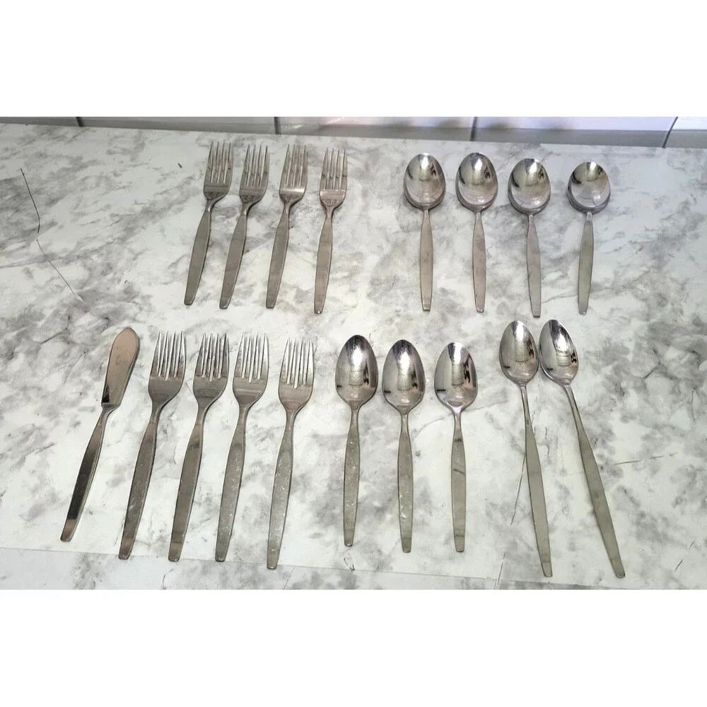 Oneida Community FROSTFIRE Flatware Stainless Satin Mid-century Modern 18 Pieces